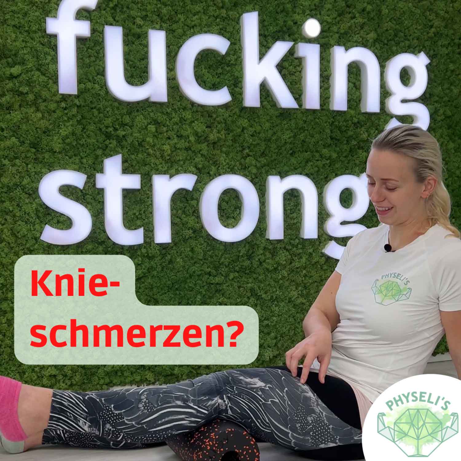 Elisabeth zeigt eine Übung, um das Knie in Streckung zu mobilisieren.